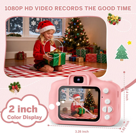 Kids Camera for Girls Boys 32GB 1080HD Selfie Digital Cameras Video Toddler Toys Christmas Birthday Gift Age 3-10, Pink