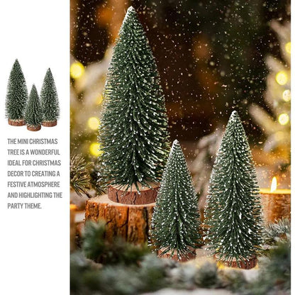 9Pcs Mini Christmas Trees Christmas Decor Artificial Christmas Decorations with 4 Sizes, Christmas Tree Bottle Brush Trees Christmas Table Decorations (Green Silver)