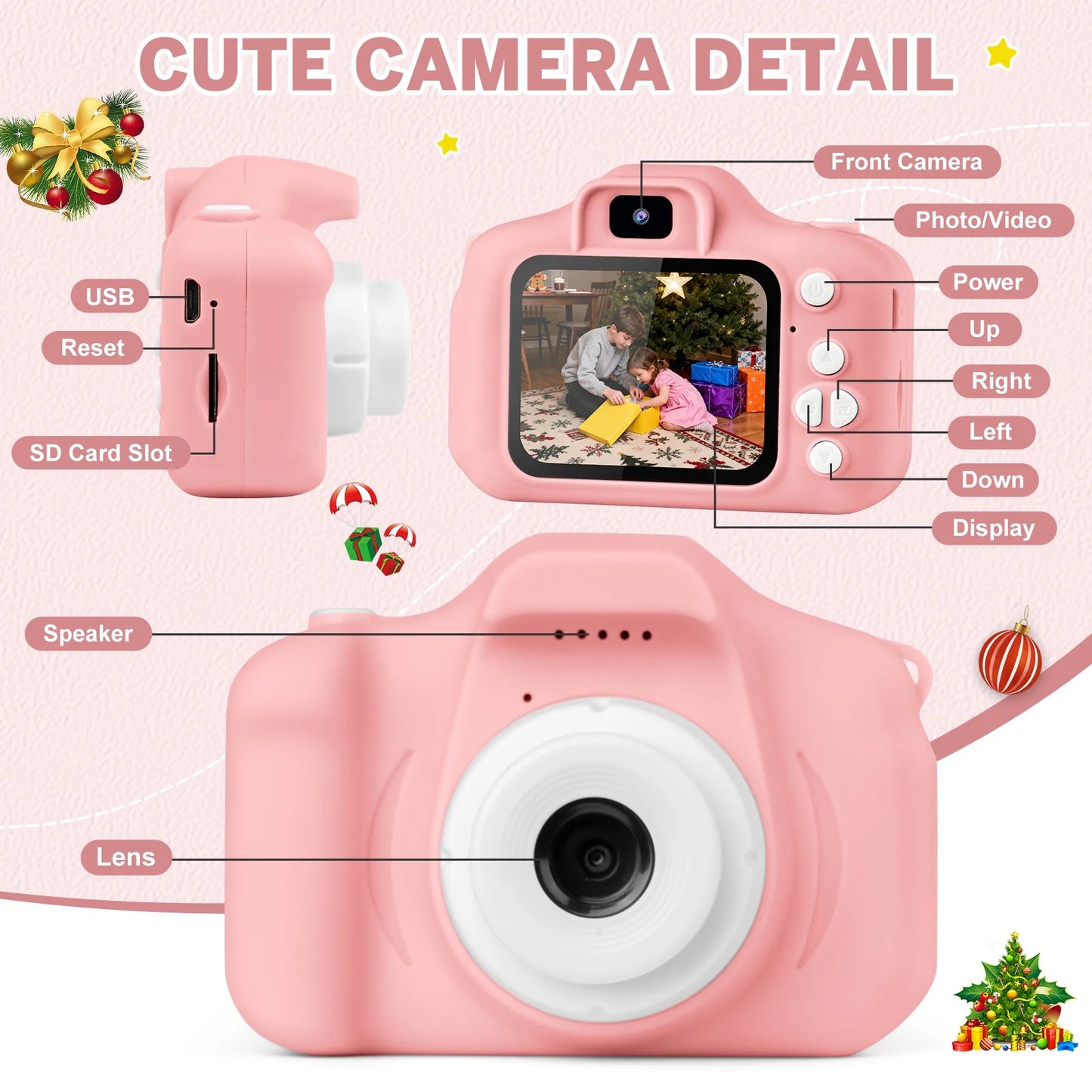 Kids Camera for Girls Boys 32GB 1080HD Selfie Digital Cameras Video Toddler Toys Christmas Birthday Gift Age 3-10, Pink