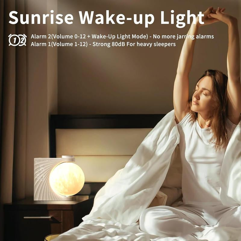 Reteyung Sunrise Alarm Clock for Heavy Sleeper, 10 Natural Sleep Sounds, Digital Dimmable Clock with 10 RGB Light, Dual Alarm & Snooze, Ideal Gifts