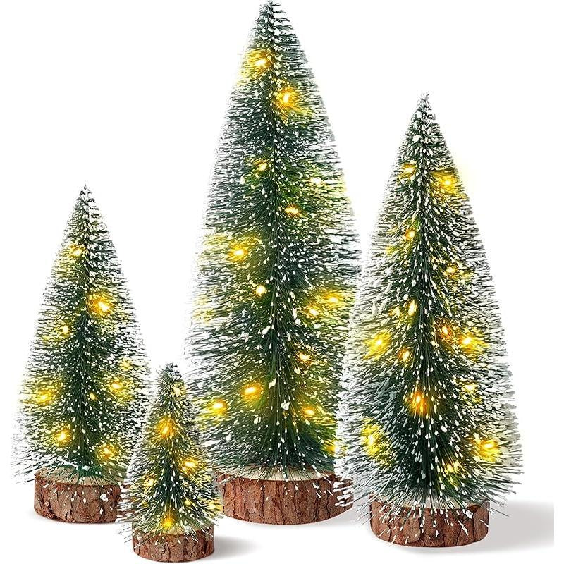 9Pcs Mini Christmas Trees Christmas Decor Artificial Christmas Decorations with 4 Sizes, Christmas Tree Bottle Brush Trees Christmas Table Decorations (Green Silver)