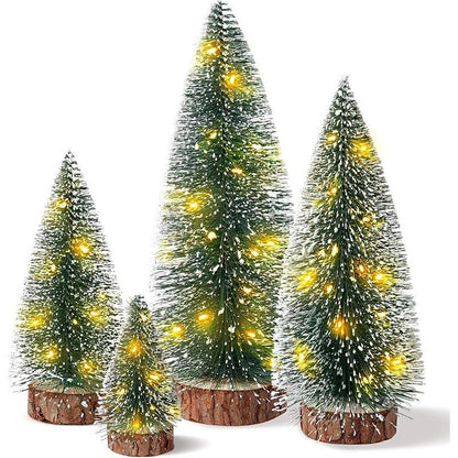 9Pcs Mini Christmas Trees Christmas Decor Artificial Christmas Decorations with 4 Sizes, Christmas Tree Bottle Brush Trees Christmas Table Decorations (Green Silver)
