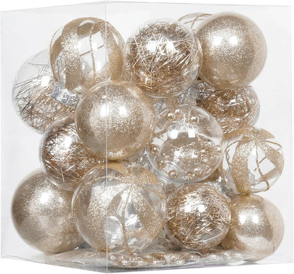 32Ct Christmas Ball Ornaments Set -Champagne Clear Plastic Shatterproof Xmas Tree Ball Decorations Hanging Baubles for Holiday Decor