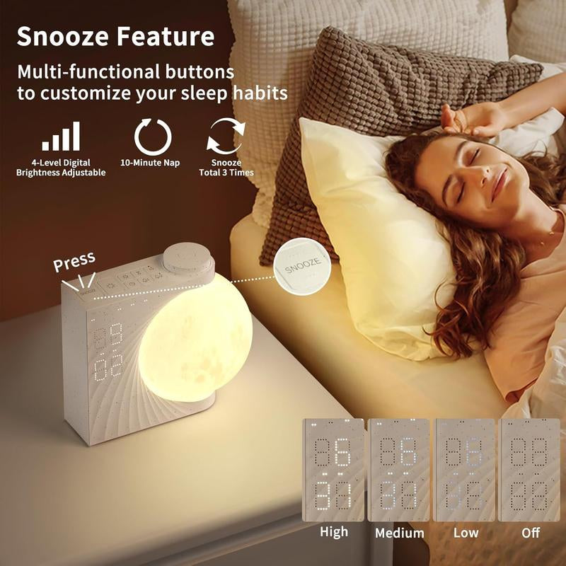 Reteyung Sunrise Alarm Clock for Heavy Sleeper, 10 Natural Sleep Sounds, Digital Dimmable Clock with 10 RGB Light, Dual Alarm & Snooze, Ideal Gifts