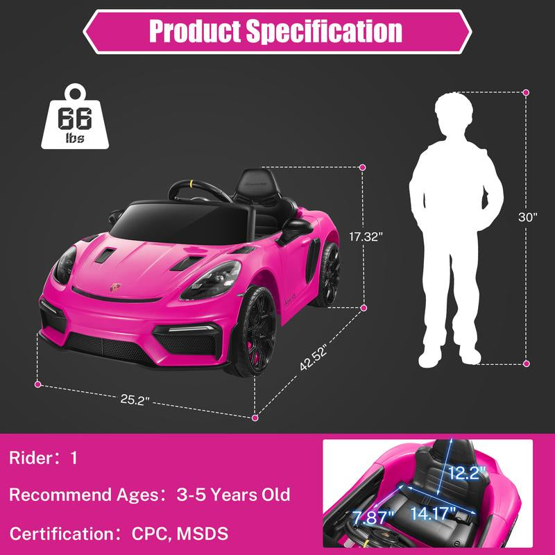 Coclub Porsche 718 Spyder Ride-On Car with Remote Control for Kids, 12V Powered Electric Car, Boys Girls Gifts