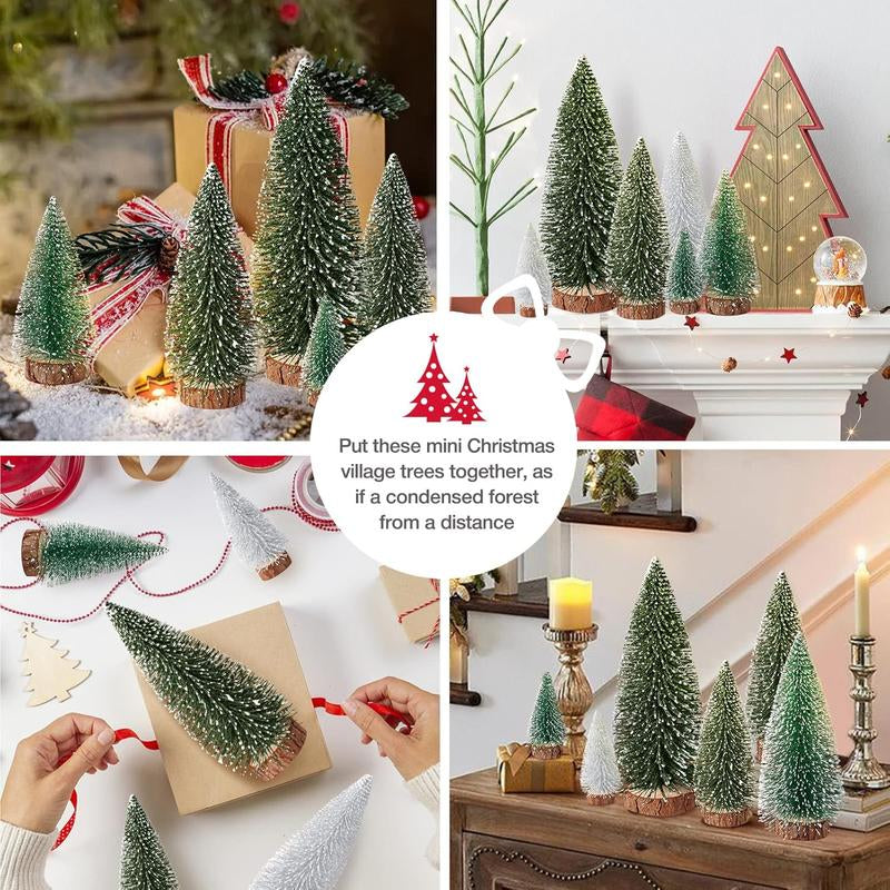 9Pcs Mini Christmas Trees Christmas Decor Artificial Christmas Decorations with 4 Sizes, Christmas Tree Bottle Brush Trees Christmas Table Decorations (Green Silver)