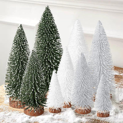9Pcs Mini Christmas Trees Christmas Decor Artificial Christmas Decorations with 4 Sizes, Christmas Tree Bottle Brush Trees Christmas Table Decorations (Green Silver)