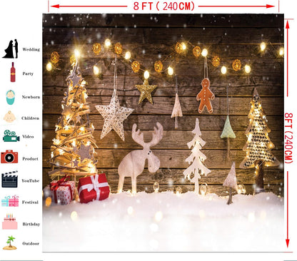 8X8Ft Christmas Backdrops Winter Snow Photography Back Drop Christmas Deer Bokeh Stars Backgrounds Holiday Children Photo Professional Photography Studiod215