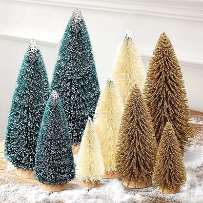9Pcs Mini Christmas Trees Christmas Decor Artificial Christmas Decorations with 4 Sizes, Christmas Tree Bottle Brush Trees Christmas Table Decorations (Green Silver)