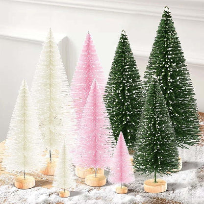 9Pcs Mini Christmas Trees Christmas Decor Artificial Christmas Decorations with 4 Sizes, Christmas Tree Bottle Brush Trees Christmas Table Decorations (Green Silver)