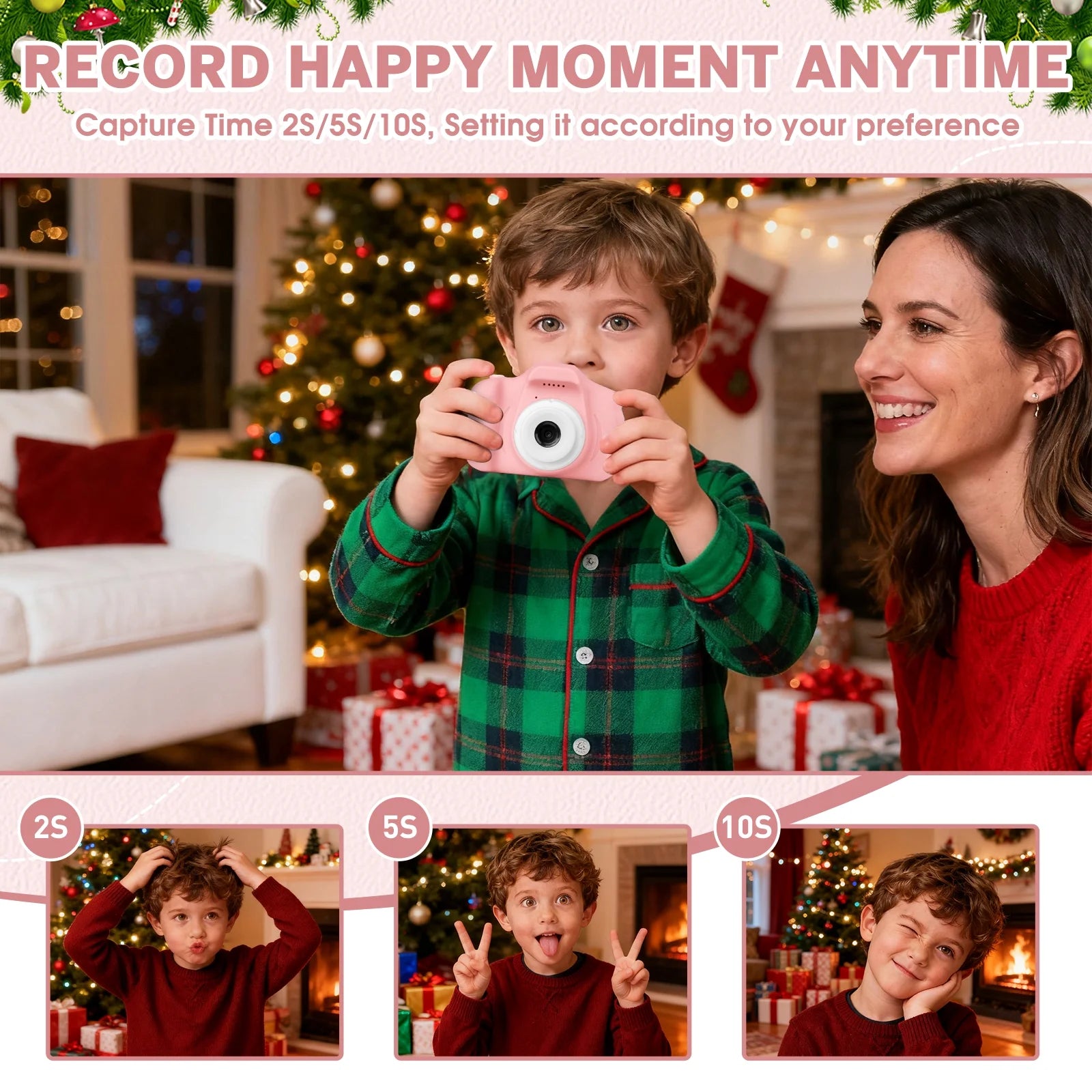 Kids Camera for Girls Boys 32GB 1080HD Selfie Digital Cameras Video Toddler Toys Christmas Birthday Gift Age 3-10, Pink