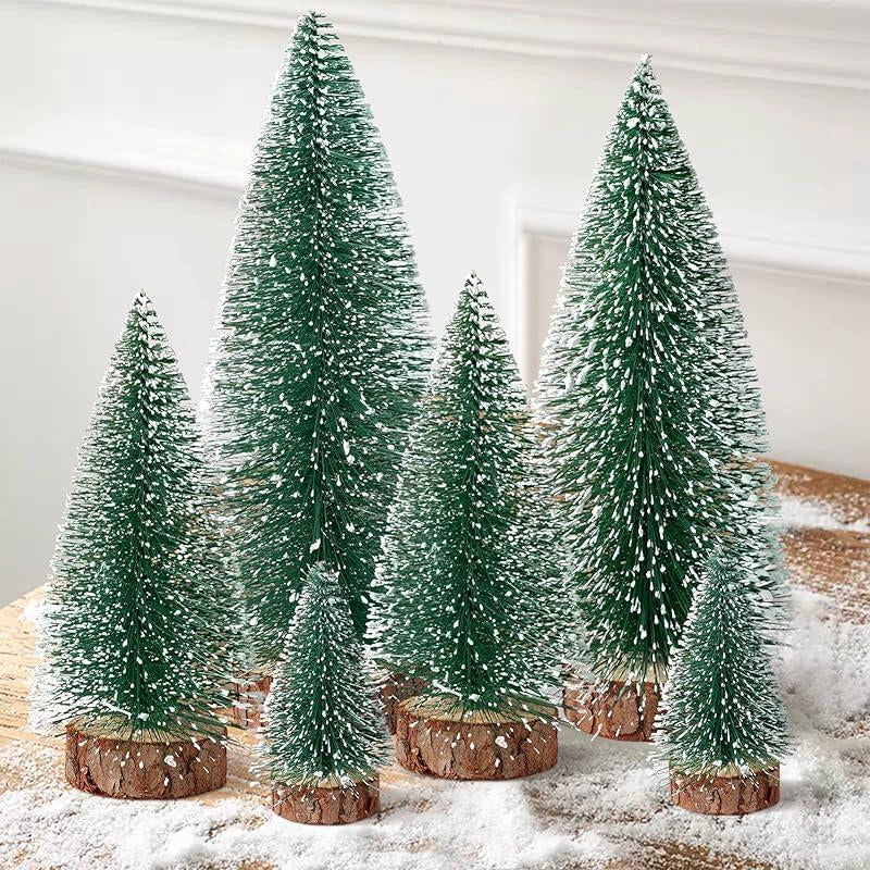 9Pcs Mini Christmas Trees Christmas Decor Artificial Christmas Decorations with 4 Sizes, Christmas Tree Bottle Brush Trees Christmas Table Decorations (Green Silver)