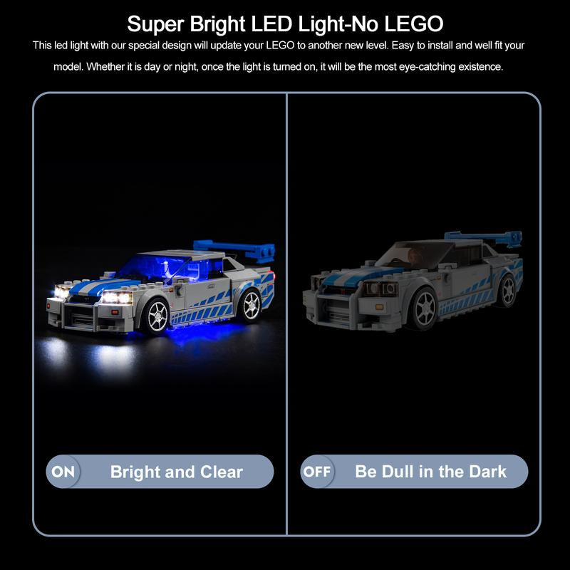 LED Light Kit Compatible with Lego Speed Champions Fast & Furious Nissan Skyline GT-R (R34) Toy Car Building Set, Blue Underglow Lights for Lego 76917,Birthday, Holiday, Gift （No Building Blocks, Just Lights）