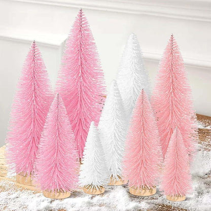 9Pcs Mini Christmas Trees Christmas Decor Artificial Christmas Decorations with 4 Sizes, Christmas Tree Bottle Brush Trees Christmas Table Decorations (Green Silver)