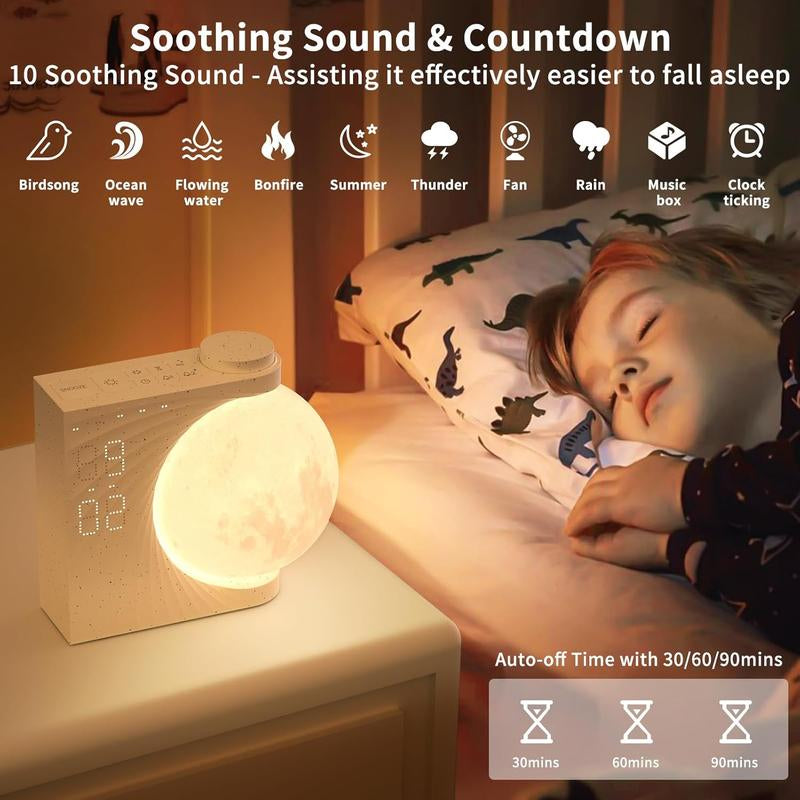 Reteyung Sunrise Alarm Clock for Heavy Sleeper, 10 Natural Sleep Sounds, Digital Dimmable Clock with 10 RGB Light, Dual Alarm & Snooze, Ideal Gifts