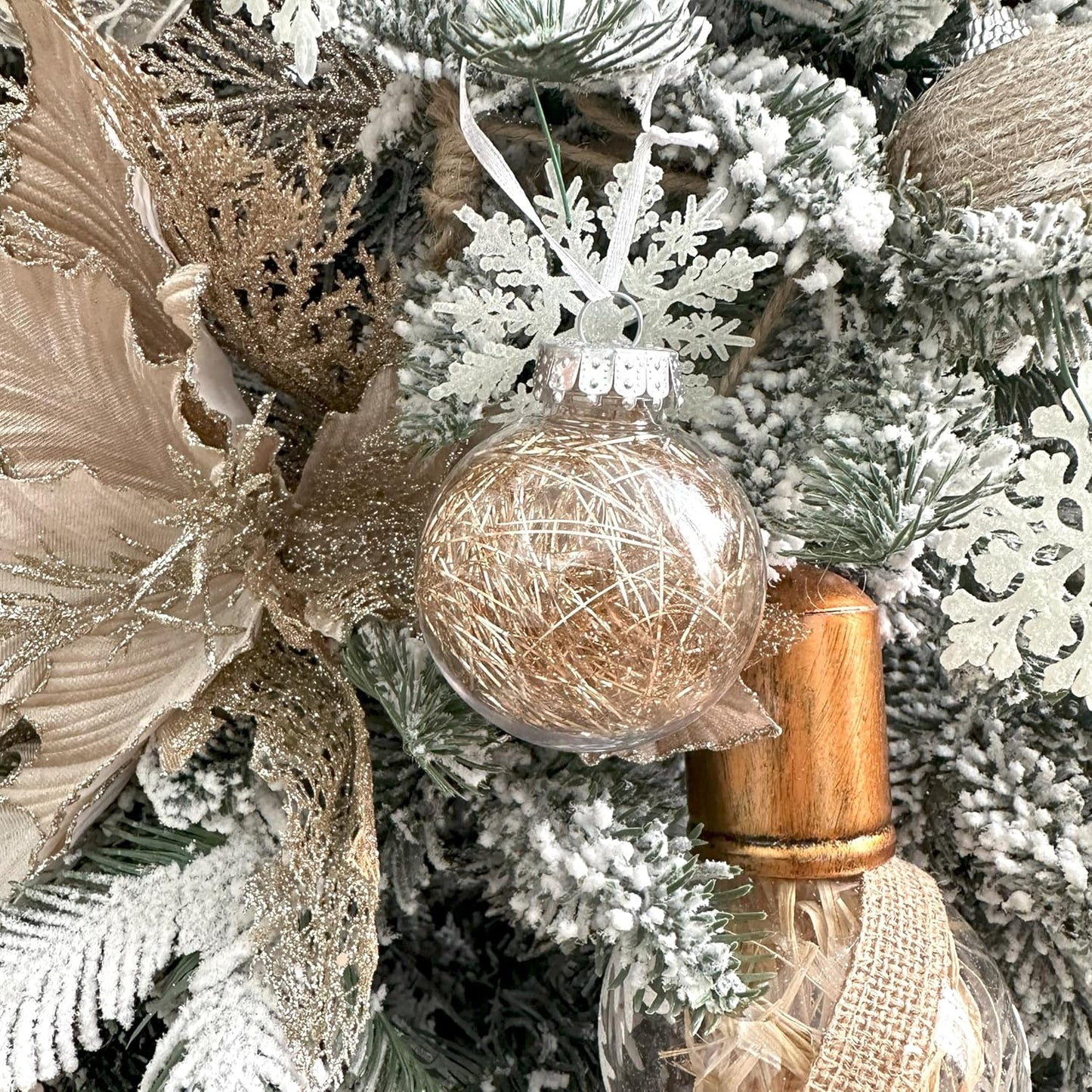 32Ct Christmas Ball Ornaments Set -Champagne Clear Plastic Shatterproof Xmas Tree Ball Decorations Hanging Baubles for Holiday Decor