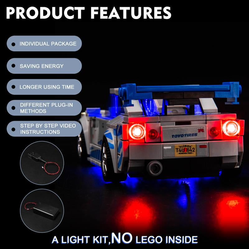 LED Light Kit Compatible with Lego Speed Champions Fast & Furious Nissan Skyline GT-R (R34) Toy Car Building Set, Blue Underglow Lights for Lego 76917,Birthday, Holiday, Gift （No Building Blocks, Just Lights）