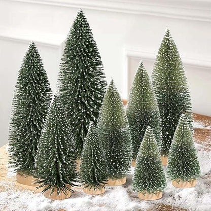 9Pcs Mini Christmas Trees Christmas Decor Artificial Christmas Decorations with 4 Sizes, Christmas Tree Bottle Brush Trees Christmas Table Decorations (Green Silver)